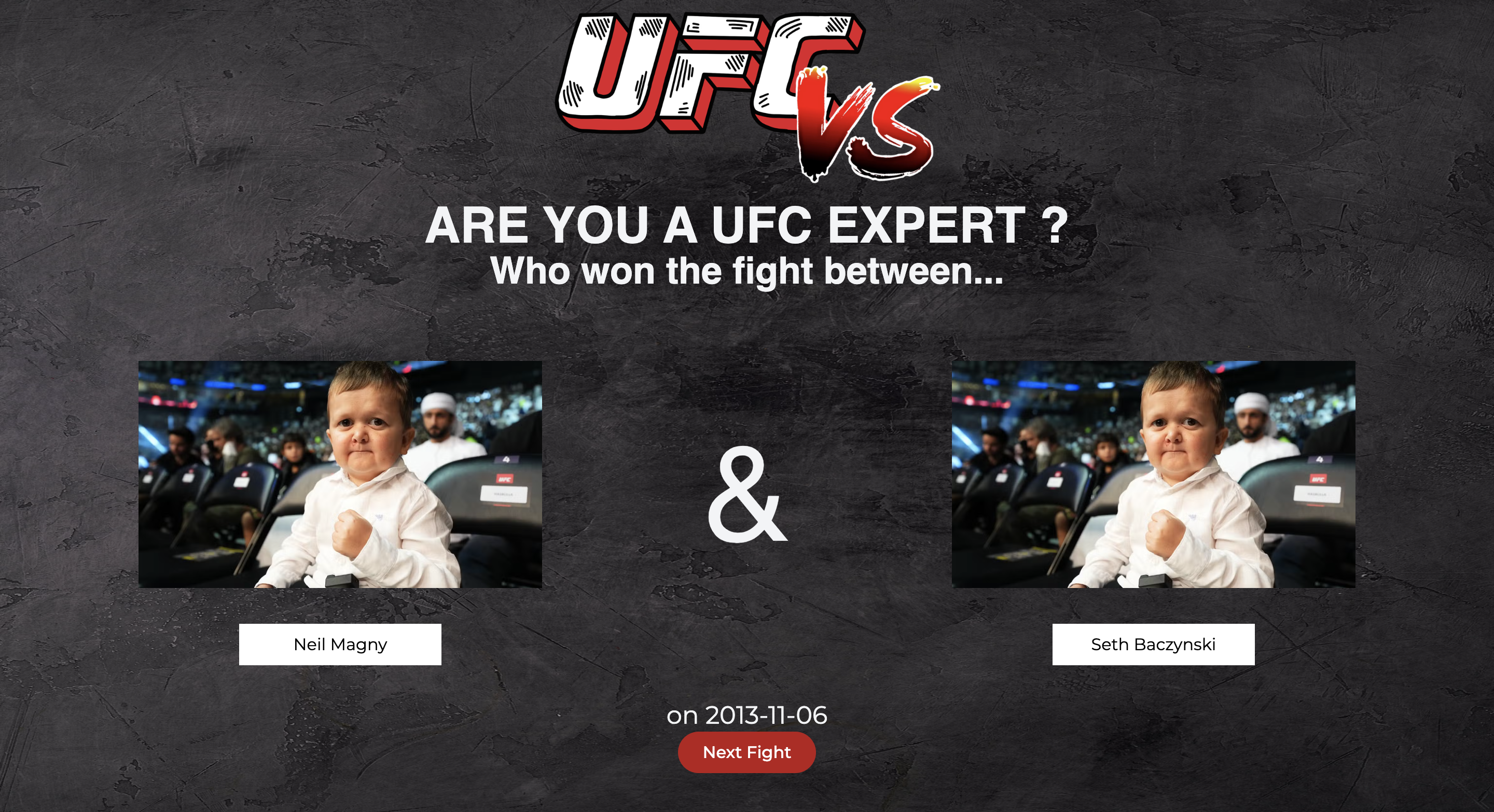 Capture d'écran du site UFC VS